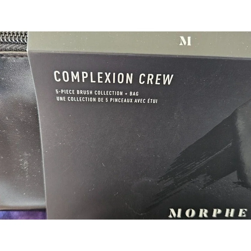 Morphe Complexion Crew 5 Piece Face Brush Collection Black Bag Set Cosmetic Tool